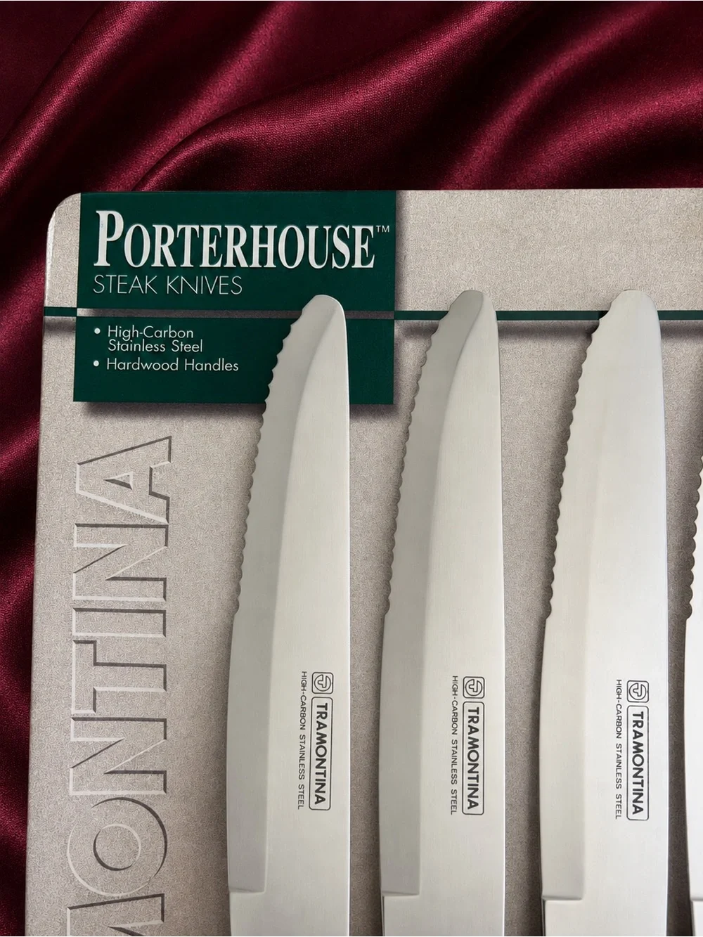Tramontina Brand Porterhouse 8 Piece JUMBO SIZE Wood Handle Steak Knives Set NEW